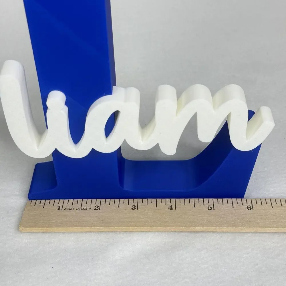 Liam Letter L Blue Tabletop Sign Small Plastic Kids Nursery Name Decor Accent